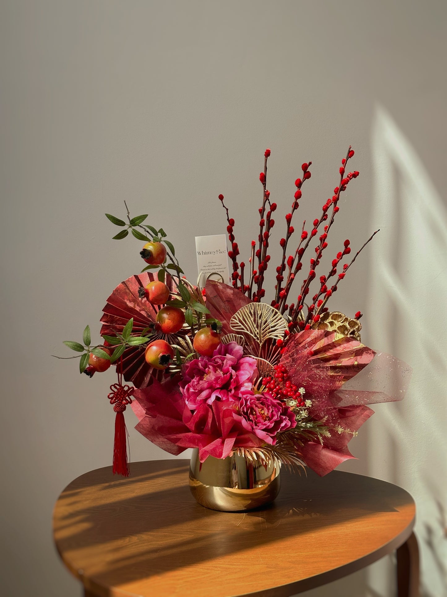 Chinese new year vase arrangement design under sunlight