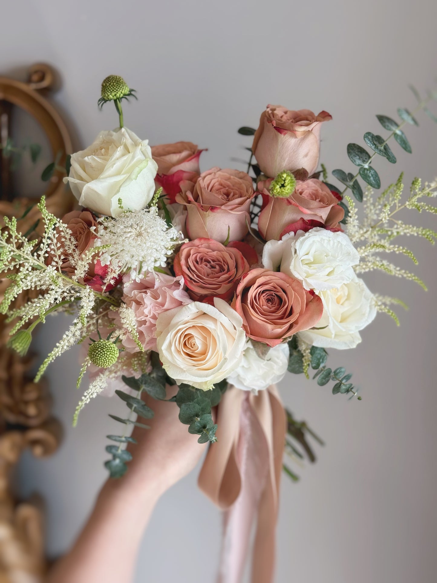 Isabella fresh flowers bridal bouquet cappuccino roses front view