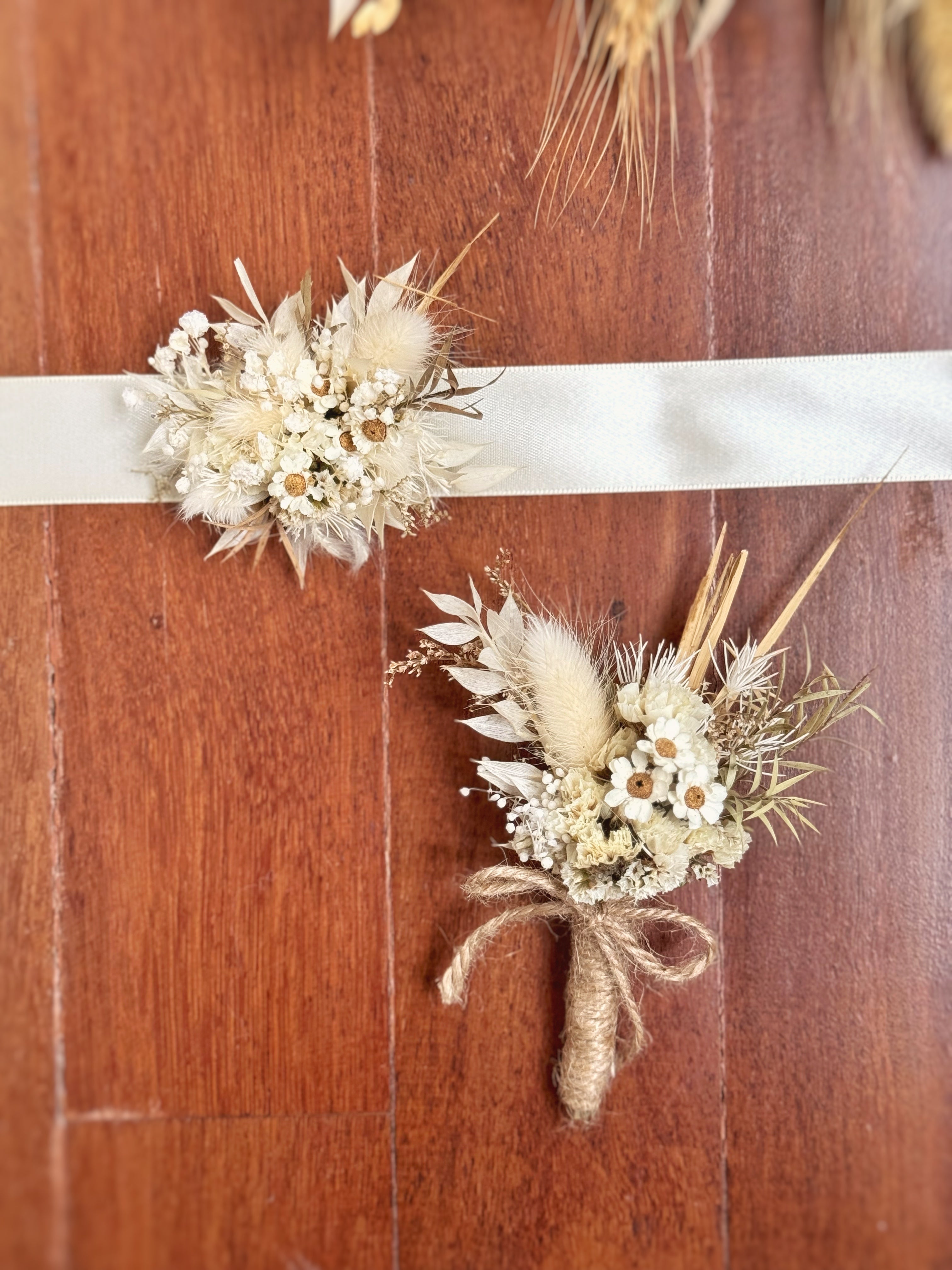 Whimsy Boutineer Birch Forest Dried/Preserved Flowers Boutonniere & Wrist Corsage ...