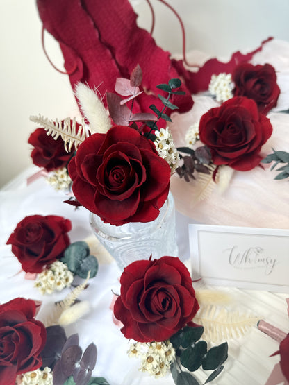 Bulk order of preserved flowers corsage in maroon tone