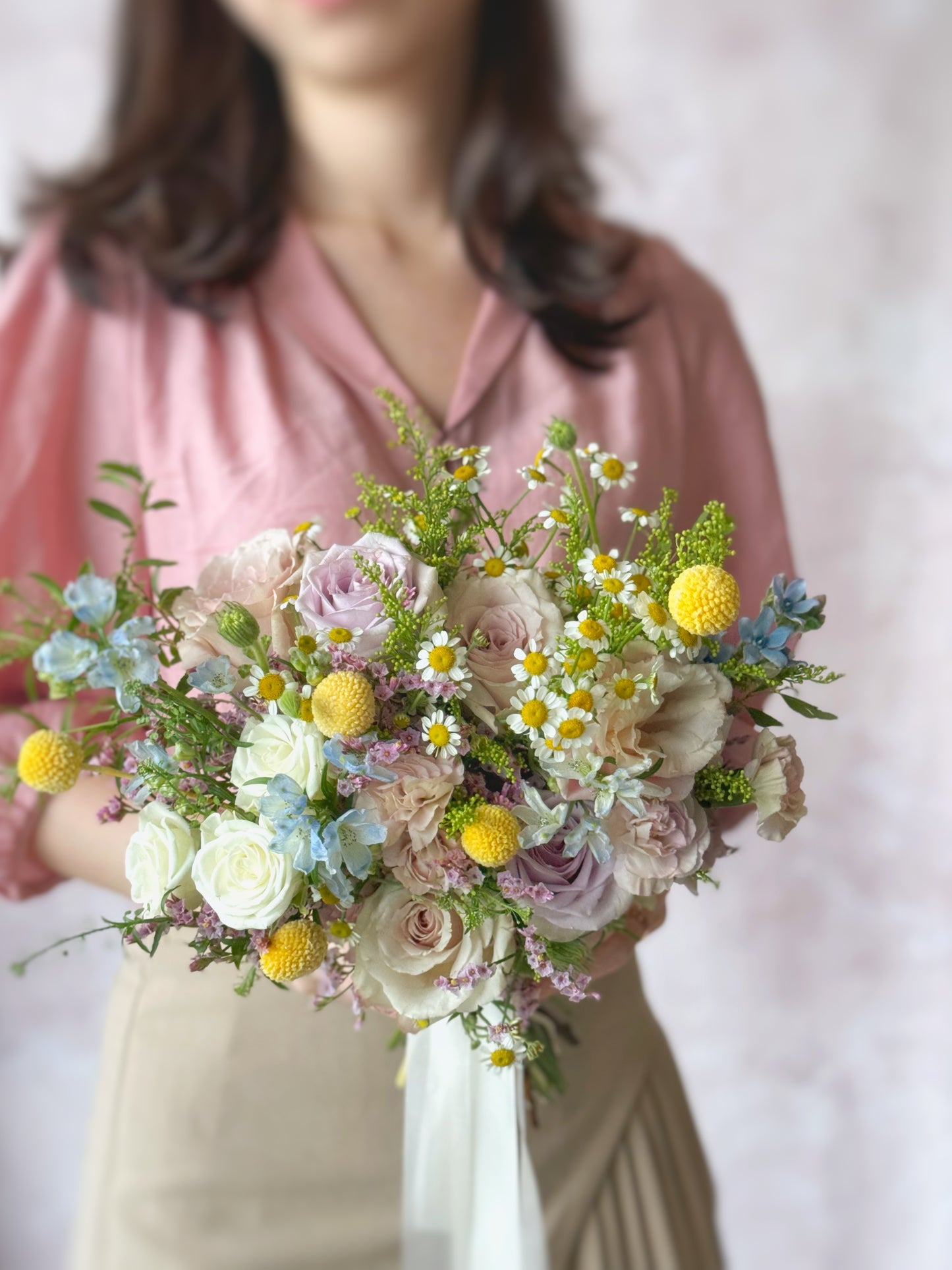 Dorothea fresh flowers bridal bouquet front view holding