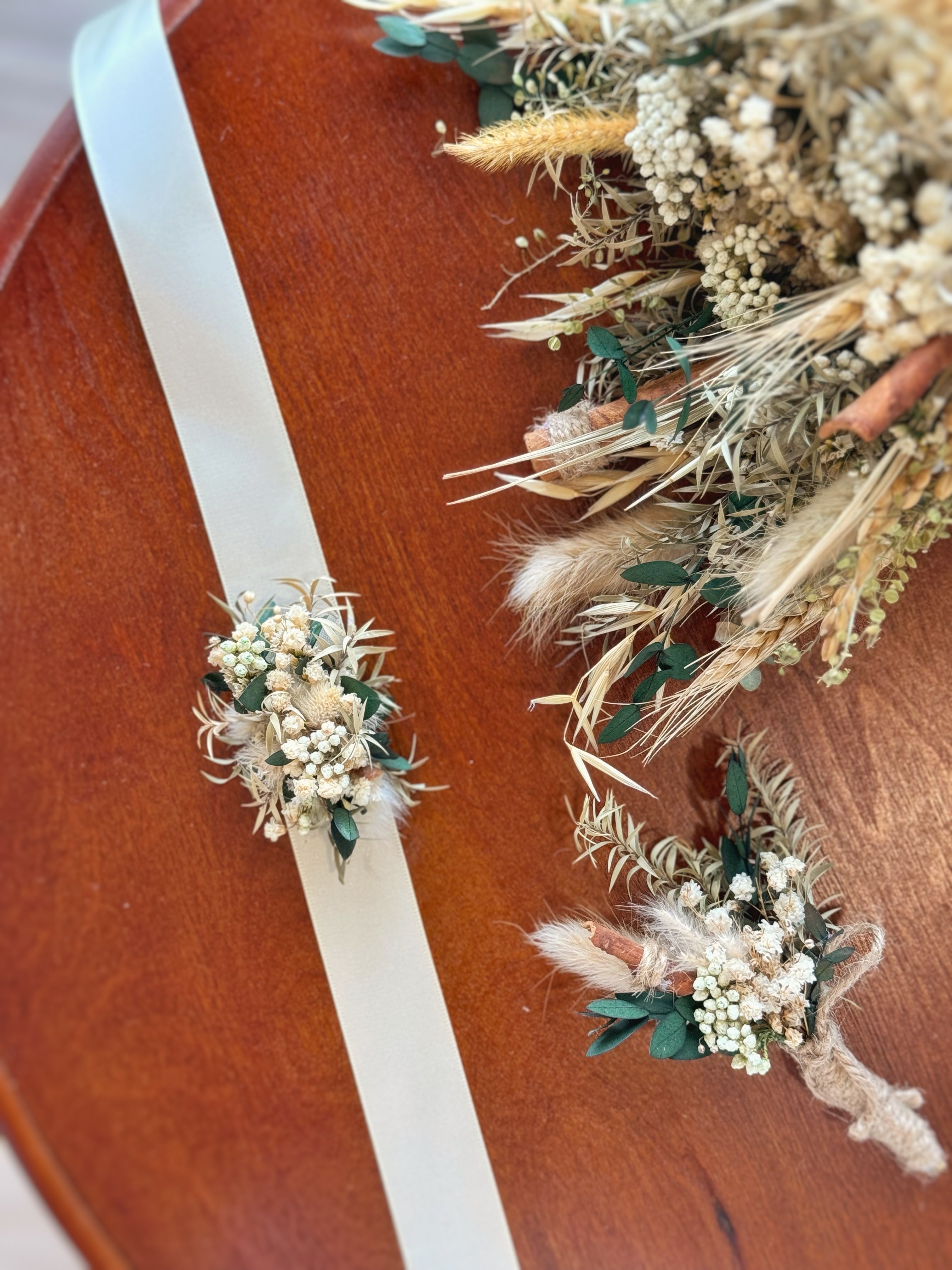 Whimsy Boutineer Cinnamon Groove Dried/Preserved Flowers Boutonniere & Wrist Corsage ...