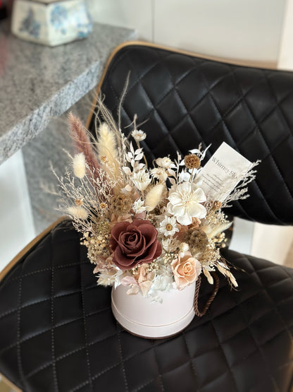 Luxe size preserved flowers bloom box in earthy tone