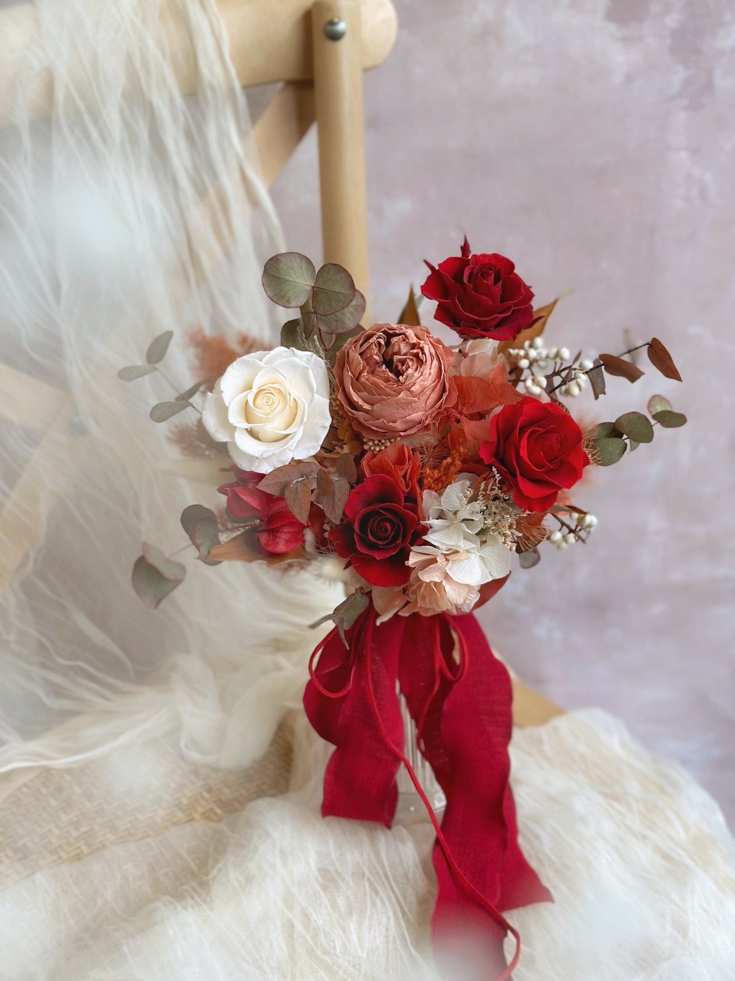 Luxe size preserved flowers bridal bouquet in autumnal theme 