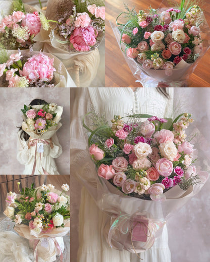 Jardin_Romance_monochromatic_Fresh_Flowers_Handtied_bouquet_blush_pink_collage