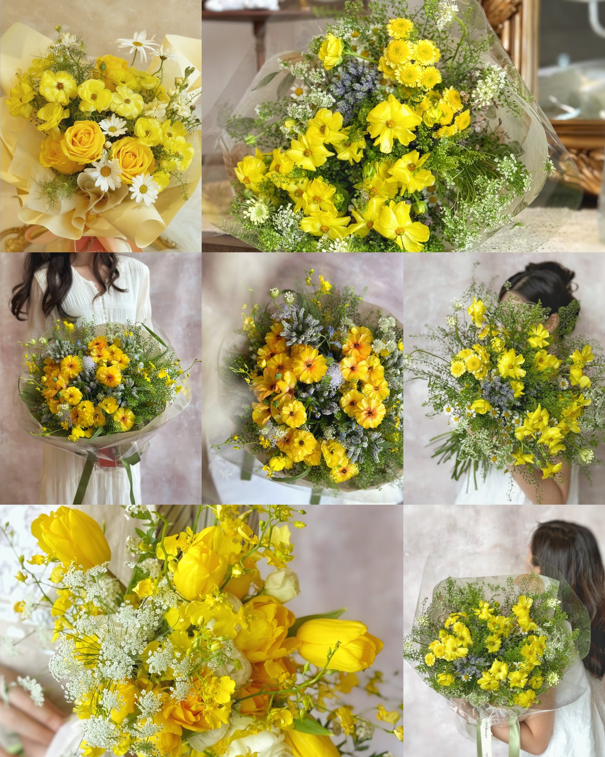 Jardin_Romance_monochromatic_Fresh_Flowers_Handtied_bouquet_lemon_yellow collage