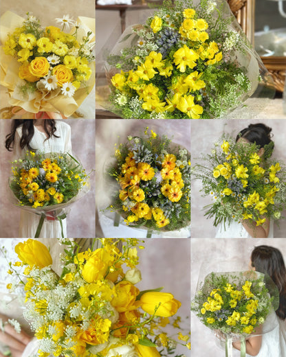 Jardin_Romance_monochromatic_Fresh_Flowers_Handtied_bouquet_lemon_yellow collage