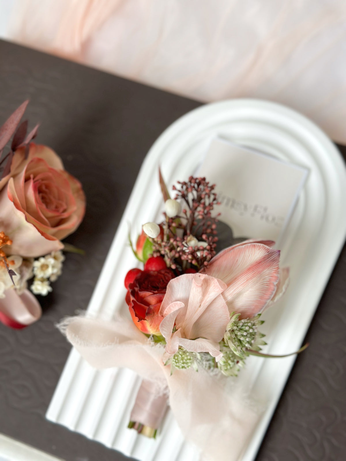 Whimsy Boutineer Mulled Wine Fresh Tulip Boutonniere & Wrist Corsage Set – Whimsy Flos ...