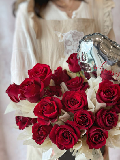 Closeup view of our Red Kenyan Roses Bloom Box