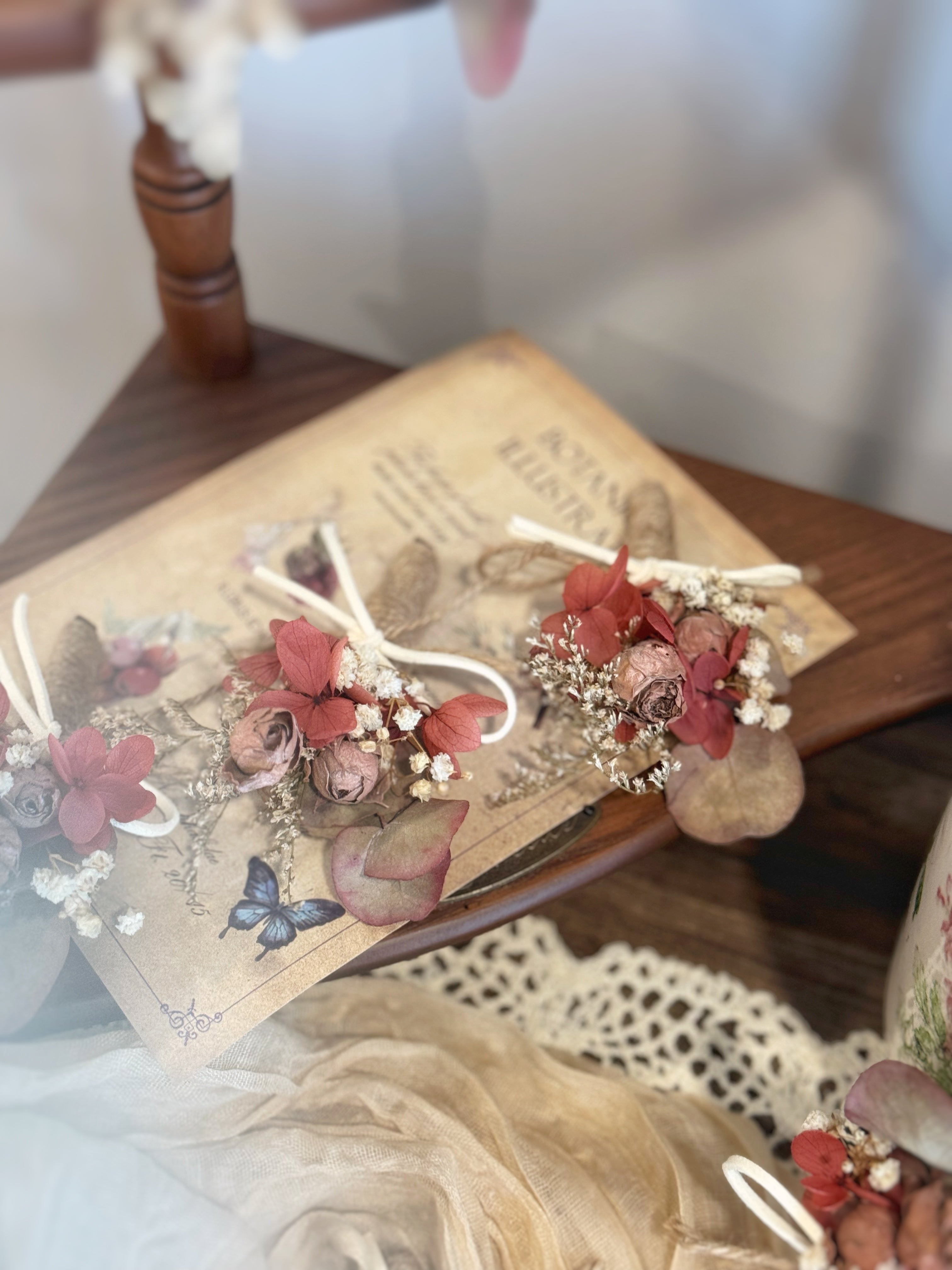 Whimsy Boutineer Rustique Rose Dried/preserved Flowers Boutonniere & Wrist Corsage Set ...