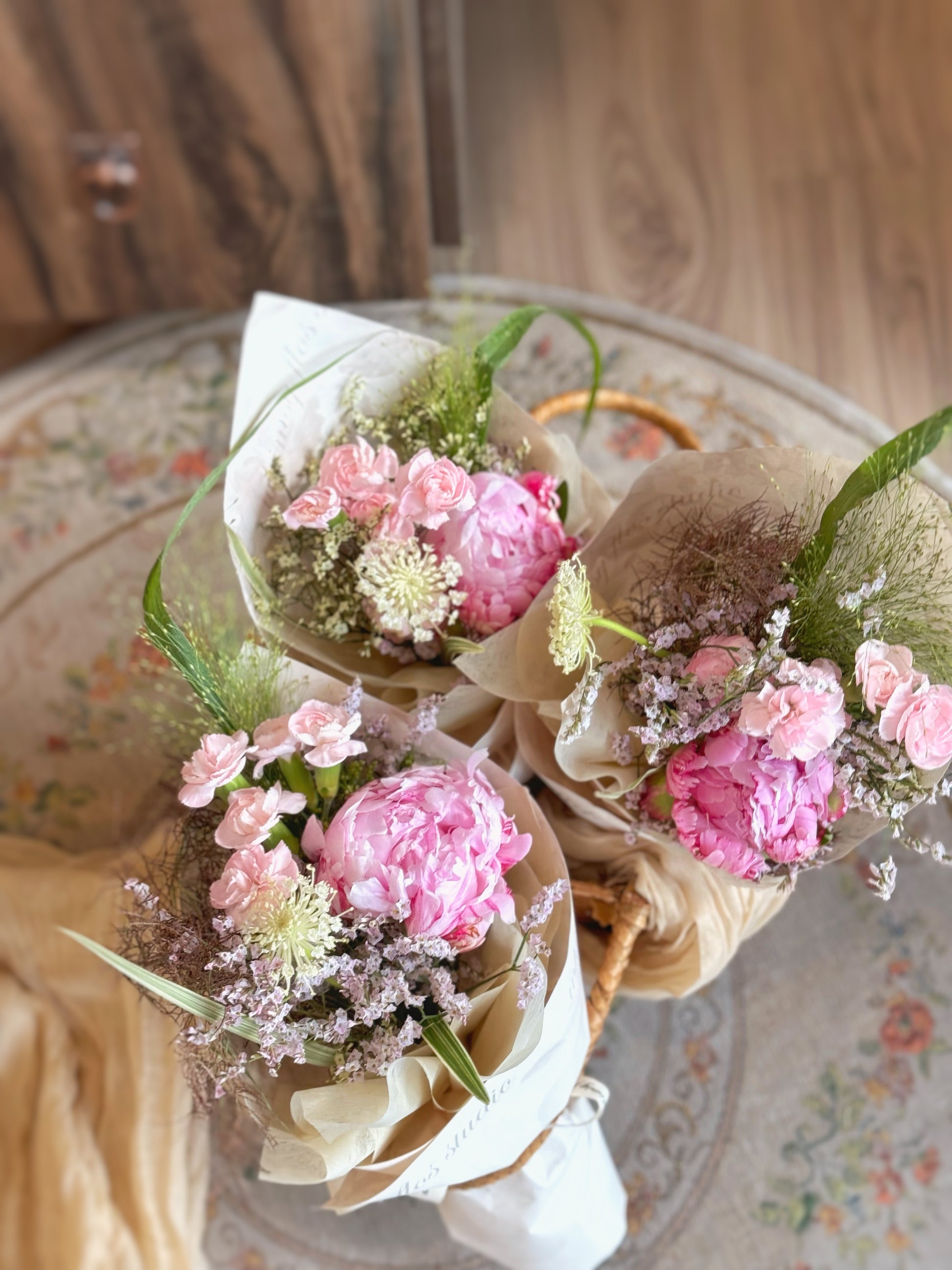 Weekly flowers fresh flowers small bouquet pink peony mix top view