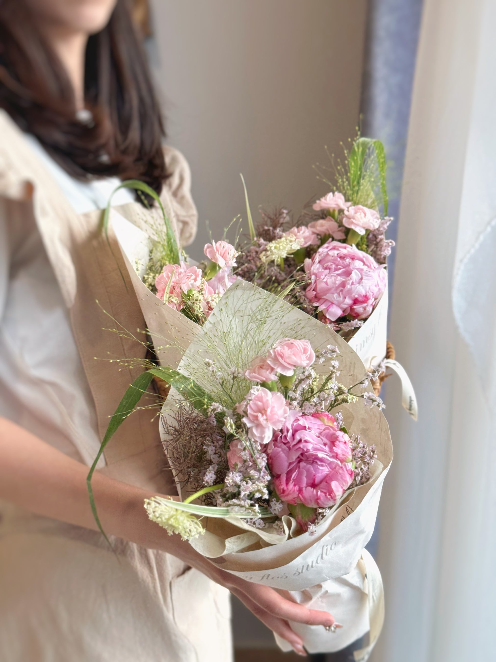 Weekly flowers fresh flowers small bouquet pink peony mix holding the bouquet